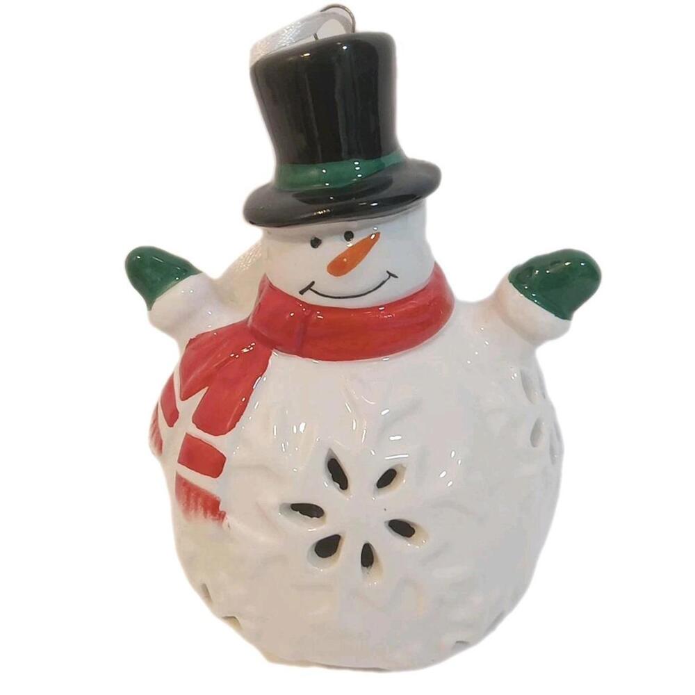 Mr Christmas Ceramic Snowman Ornament Red White Black Green 5" LED Lights Up - Picture 2 of 6